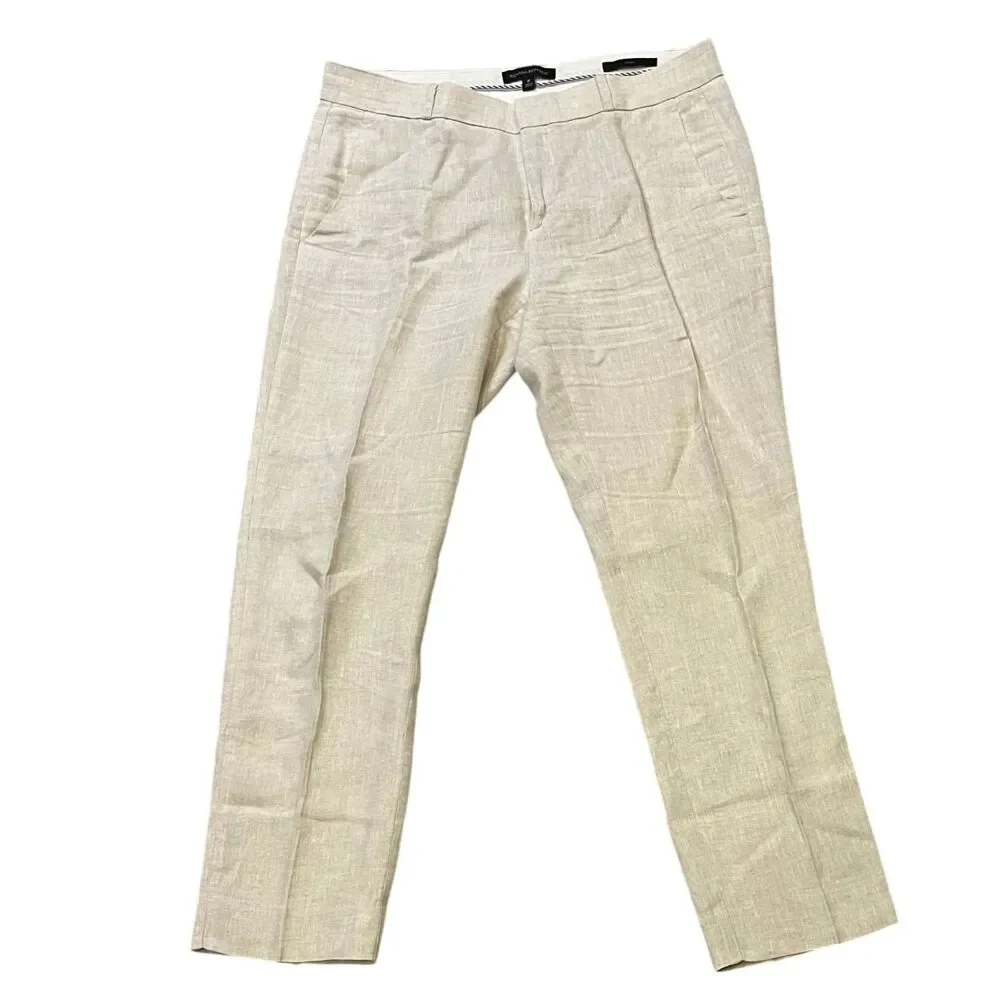 Banana Republic Avery 100% Linen Straight Leg Trousers in Light Beige